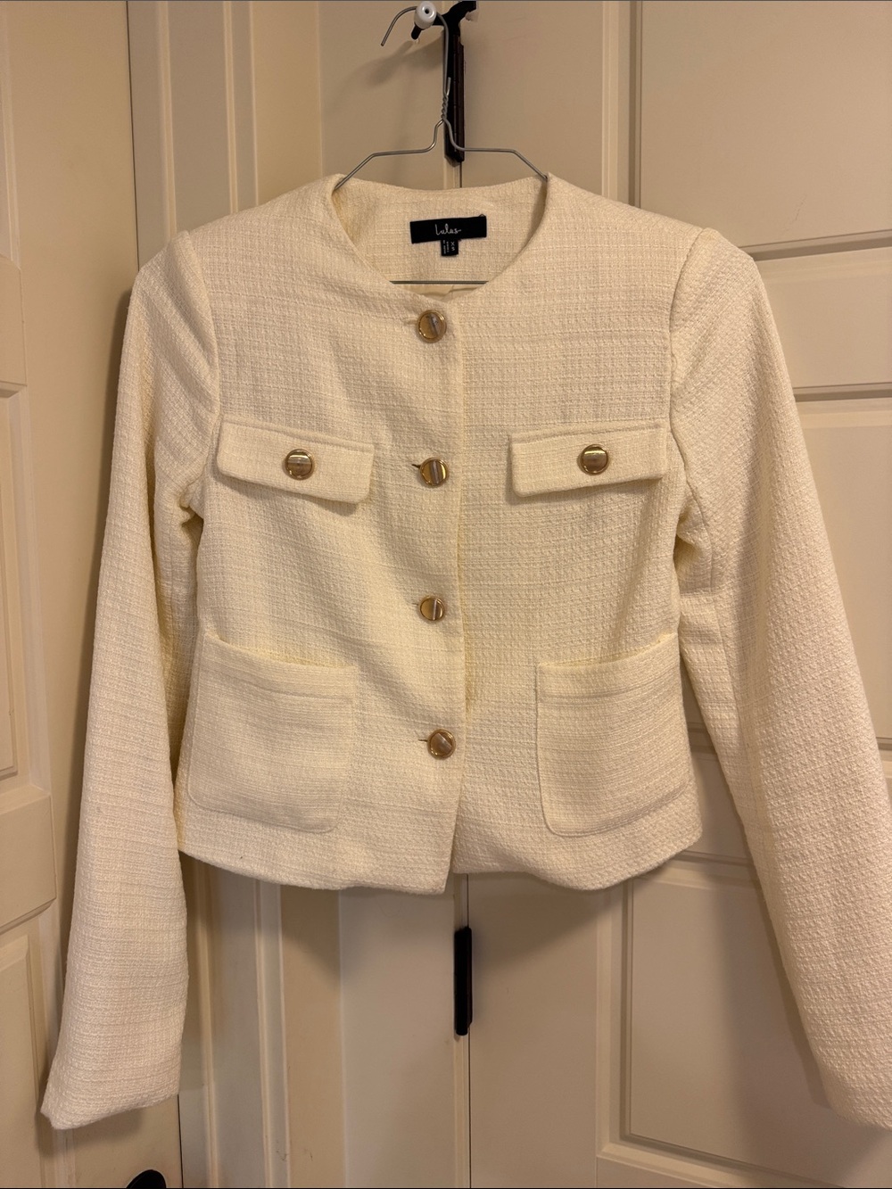 Lulu's Ivory Textured Cropped Button Jacket